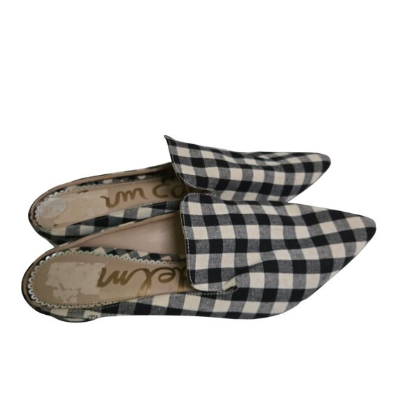 Sam Edelman Black White Gingham Point Toe Mules Fabric Upper Size 10 - Picture 2 of 10